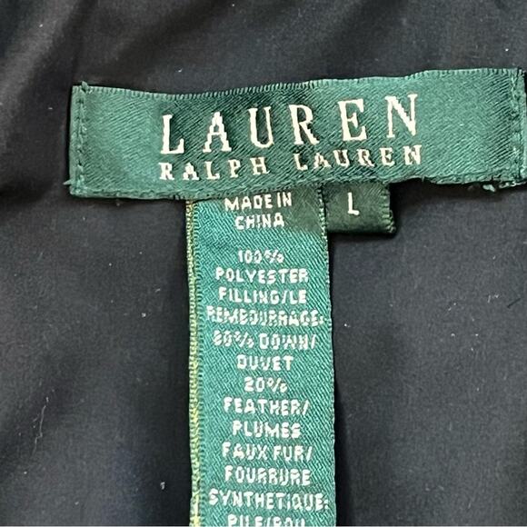 Ralph Lauren Black Quilted Down Puffer Coat Womens Large Removable Fur Trim - Picture 7 of 12